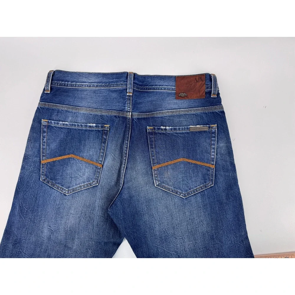 AX Armani Exchange Men Jeans 34 Short Blue Fade whiskering‎ Straight